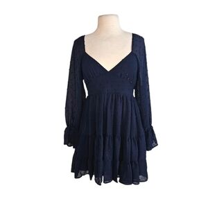 Altar'd State Navy Blue Swiss Dot "Nadalyn" Peasant Dress